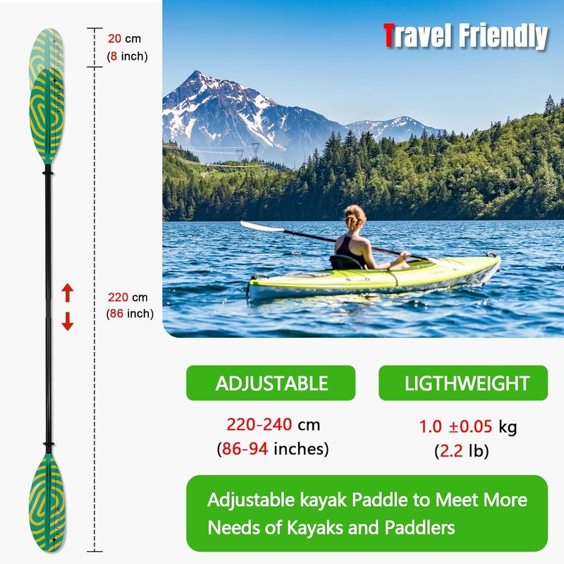 WONITAGO Kayak Paddles with Fiberglass Shaft and Reinforced PP Blade, Floating Adjustable Kayaking Oars, 3 Piece, 220-240 cm/86-94 Inches, 240-260 cm/94-102 Inches - Image 5